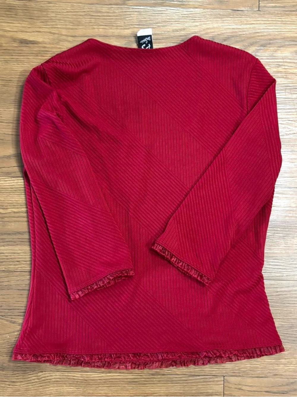 Y2K Red Ribbed Scoop Neck Top - Picture 3 of 4